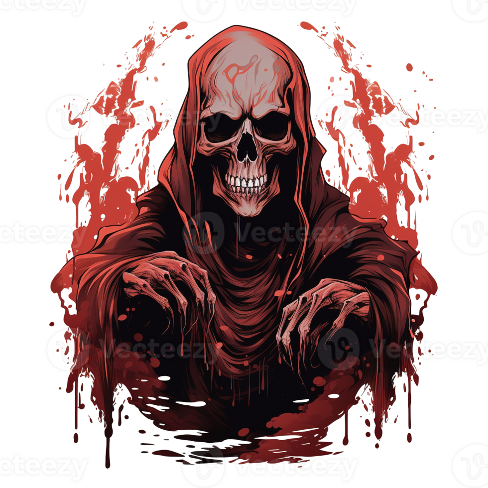 A sinister figure wearing a hooded robe with a skeletal face png