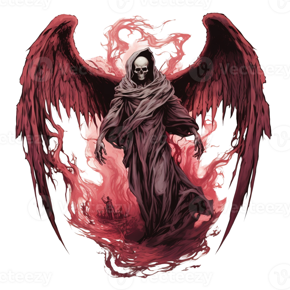 An ominous figure with large wings and flowing dark robes png