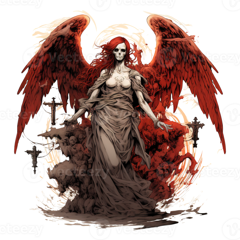 A Figure With Red Wings Stands With Arms Outstretched Facing Forward png