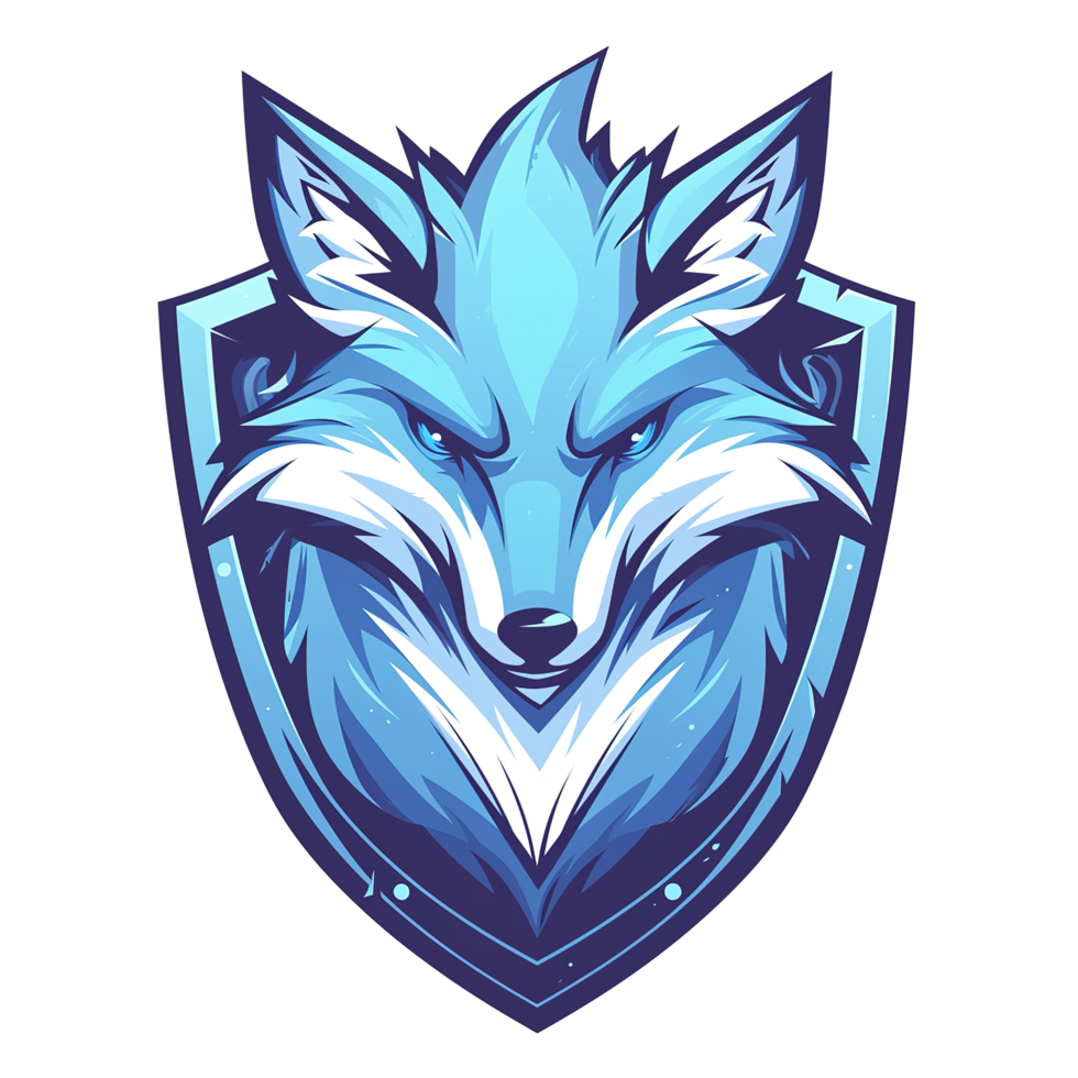 A stylized arctic fox head within a protective shield design png