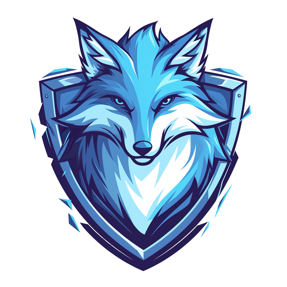 A detailed illustration showing a blue fox with a shield surrounding it png