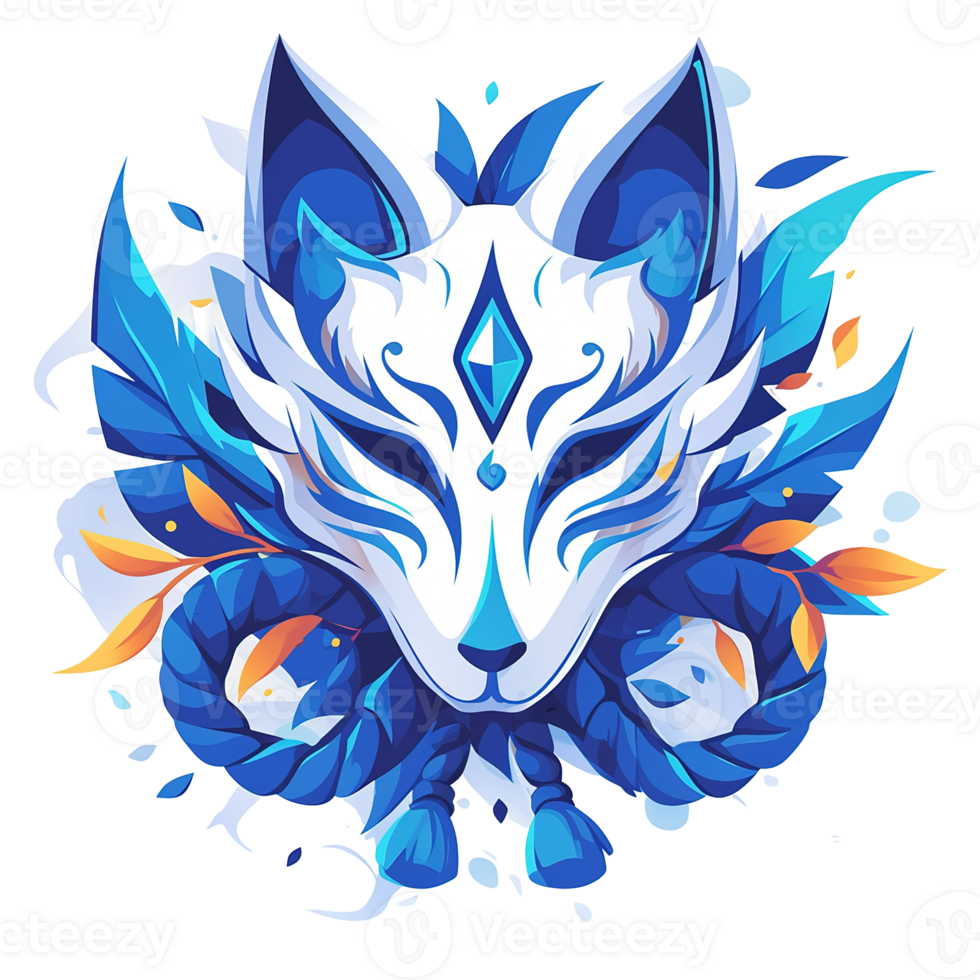 A stylized illustration of a fox face with ornate details png