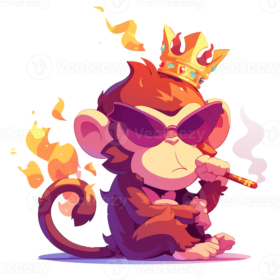 A cartoon monkey wearing sunglasses and a golden crown png