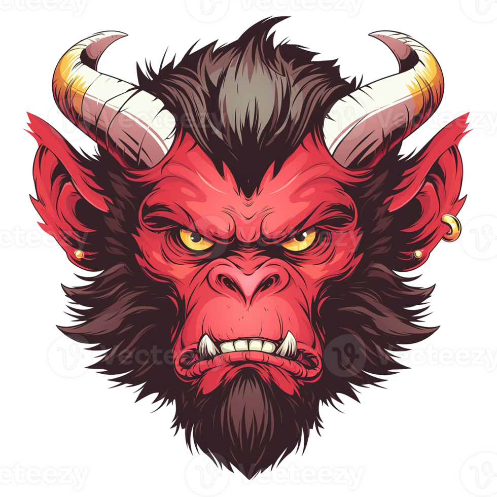 A fierce red demon creature with impressive horns and glowing eyes png