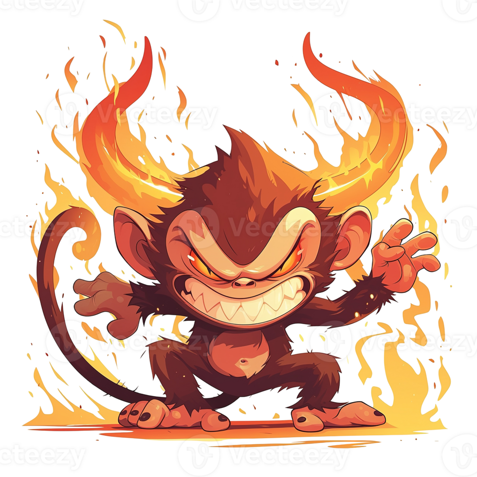 A cartoon monkey character with flames emanating from its head png
