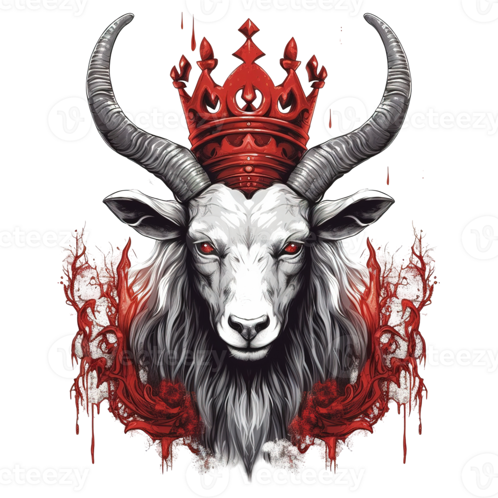 A crowned goat illustration featuring a striking red and white color scheme png