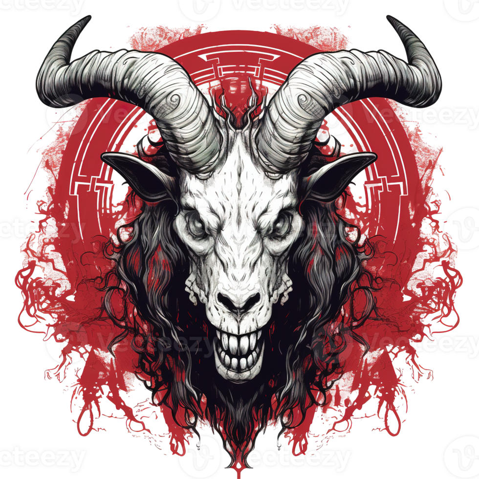 A fearsome detailed artwork depicting a demonic goat skull png