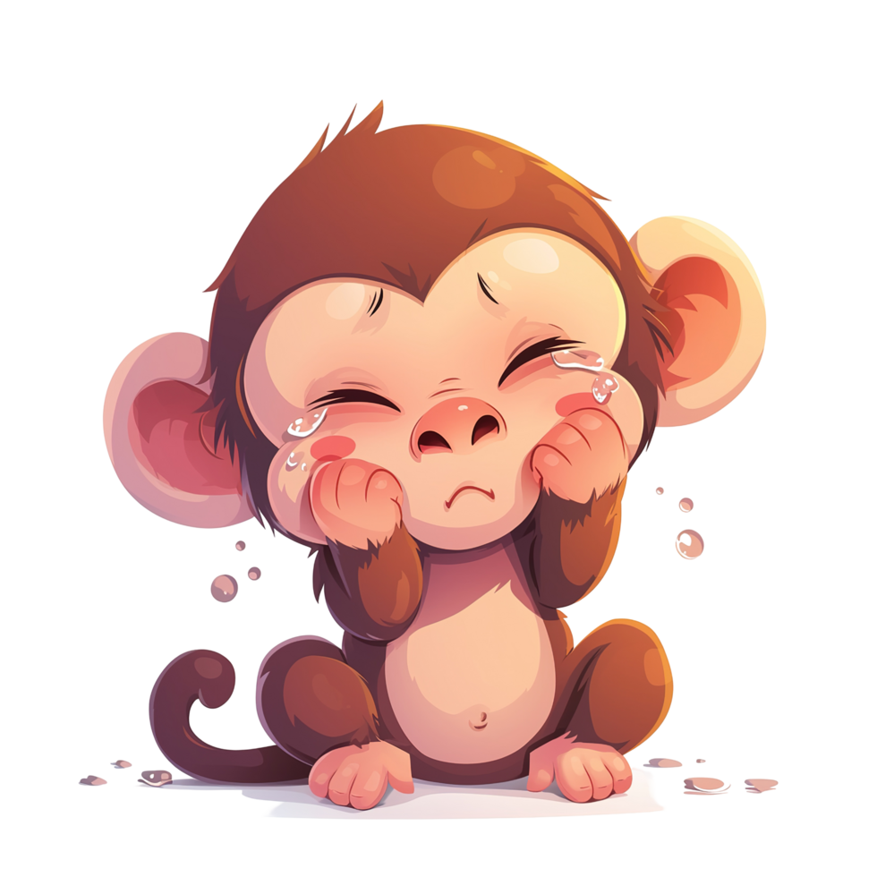 A cartoon monkey is crying and holding its face with hands png