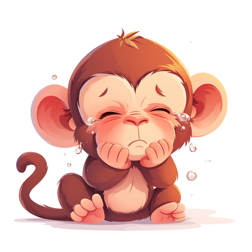 A Small Cartoon Monkey with Tears and a Sad Expression png