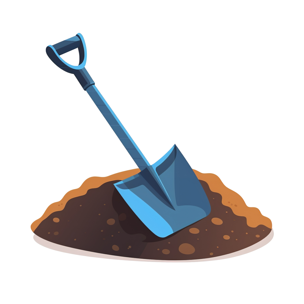 A blue shovel inserted in a pile of brown dirt png