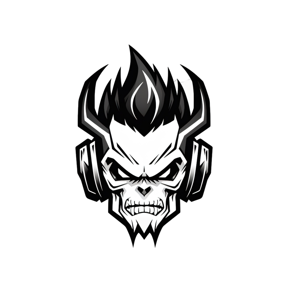 A stylized skull wearing headphones with a transparent background png
