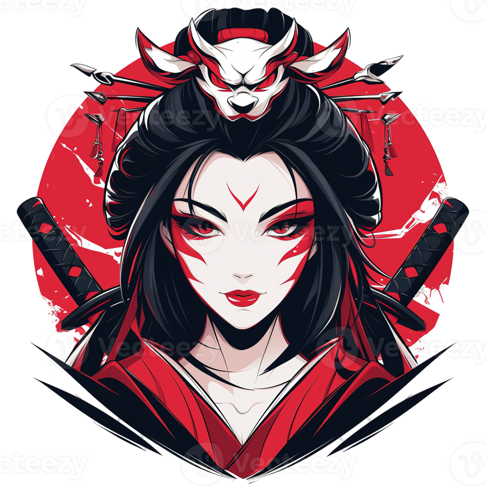 An elegant illustration featuring a woman wearing a decorative demon mask png