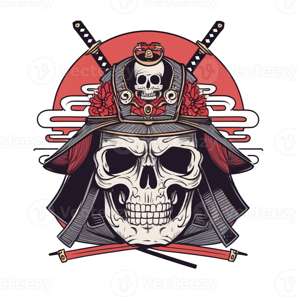 A skeletal warrior wearing samurai armor and a red circular backdrop png