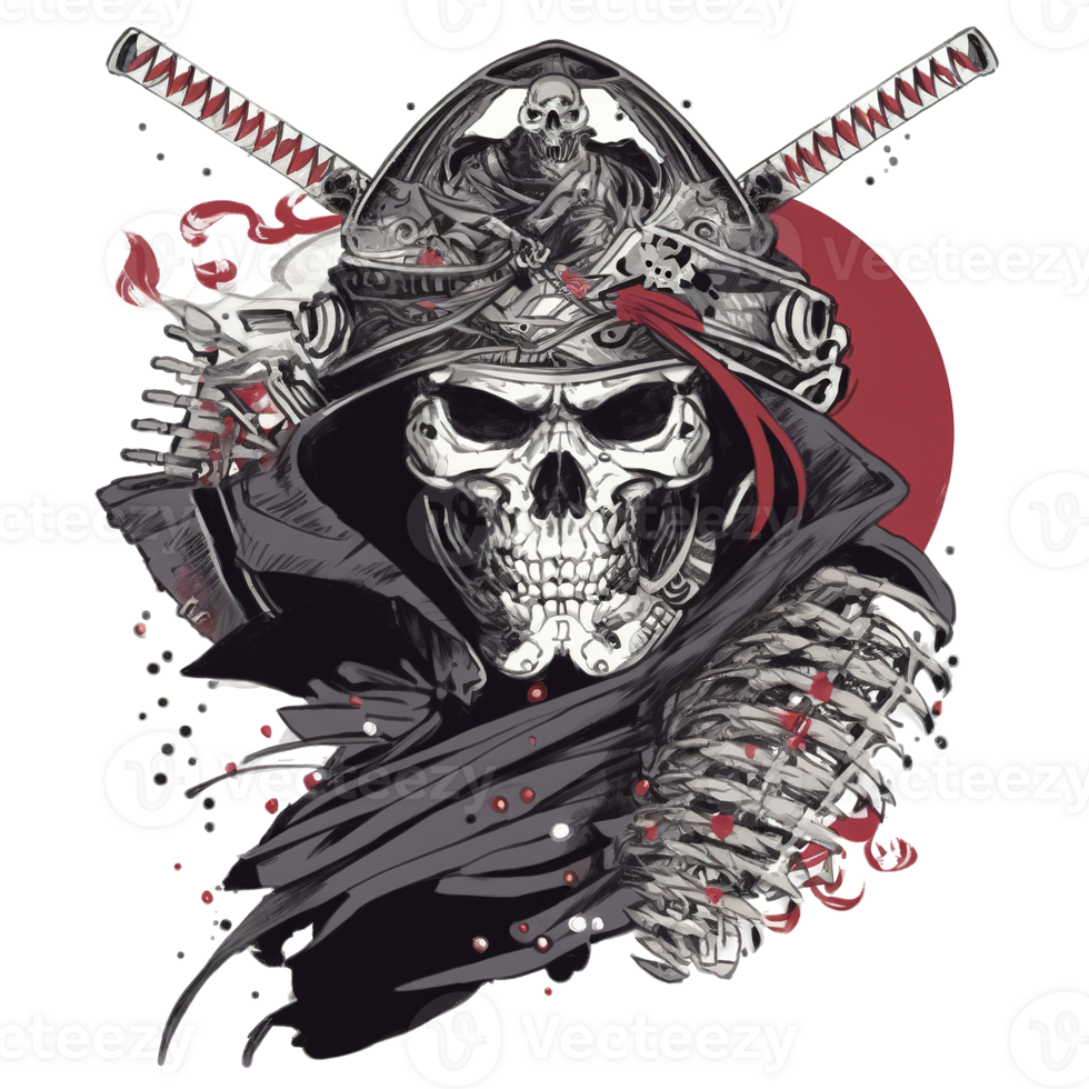 A skeletal figure wears samurai armor and a dark hooded cloak png