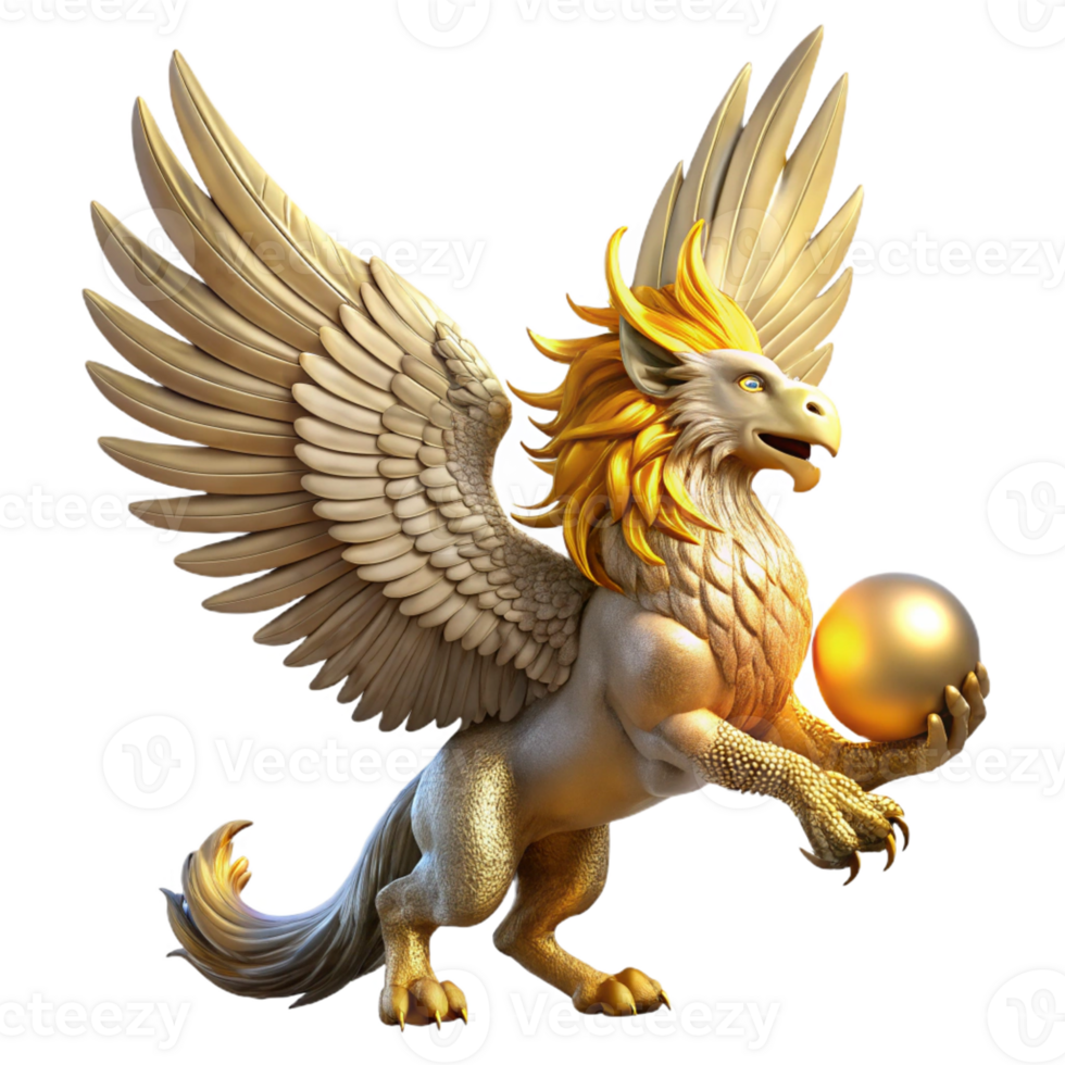 stunning abstract A majestic griffin, wings spread wide against a fiery sunset, feathers tipped with gold, clutching a glowing orb in its talons, intricate Art Deco style authentic png