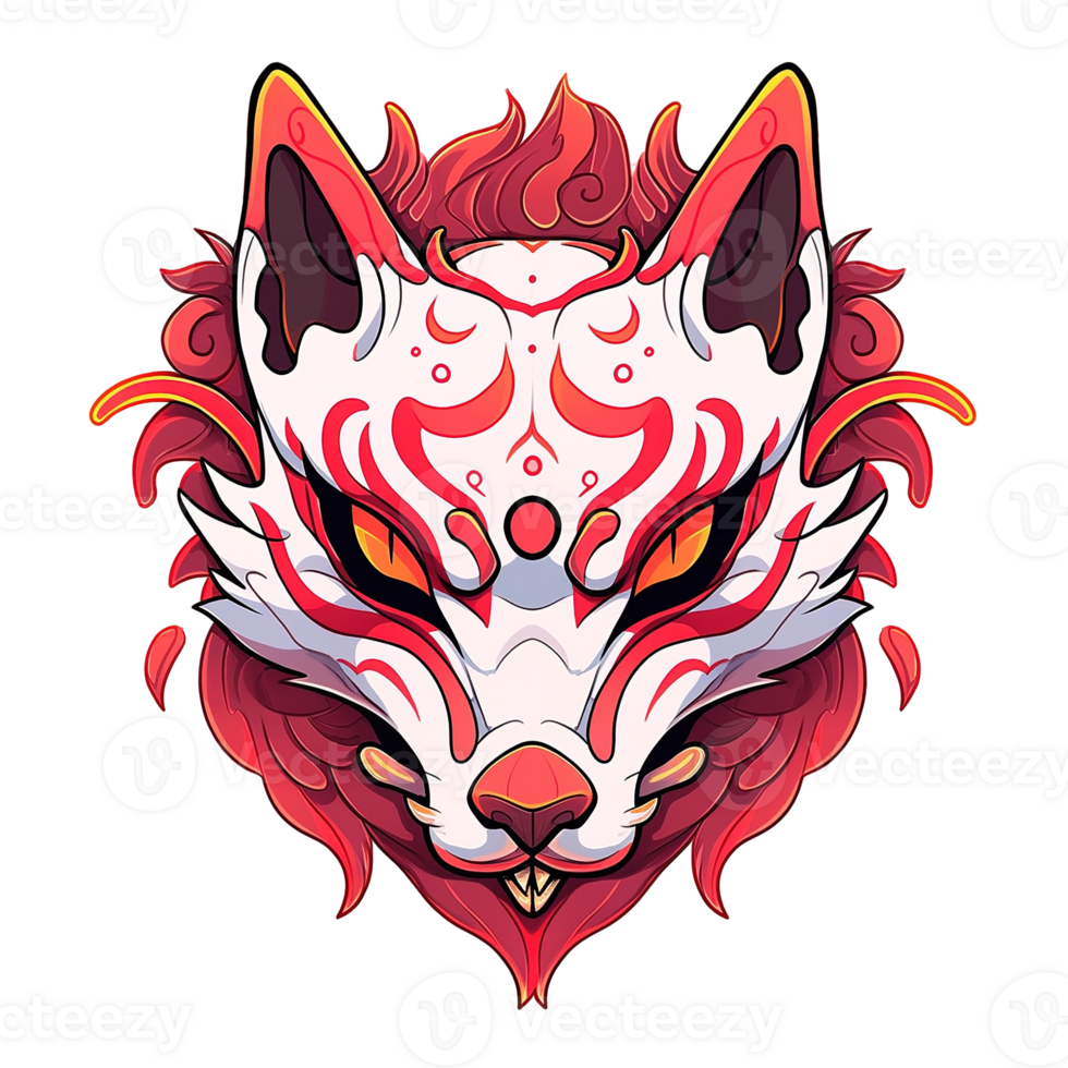 A stylized illustration depicts a fox with a decorative mask design png