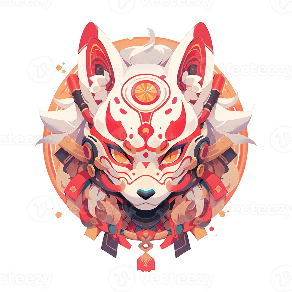 An ornate stylized depiction of a fox creature mask design png