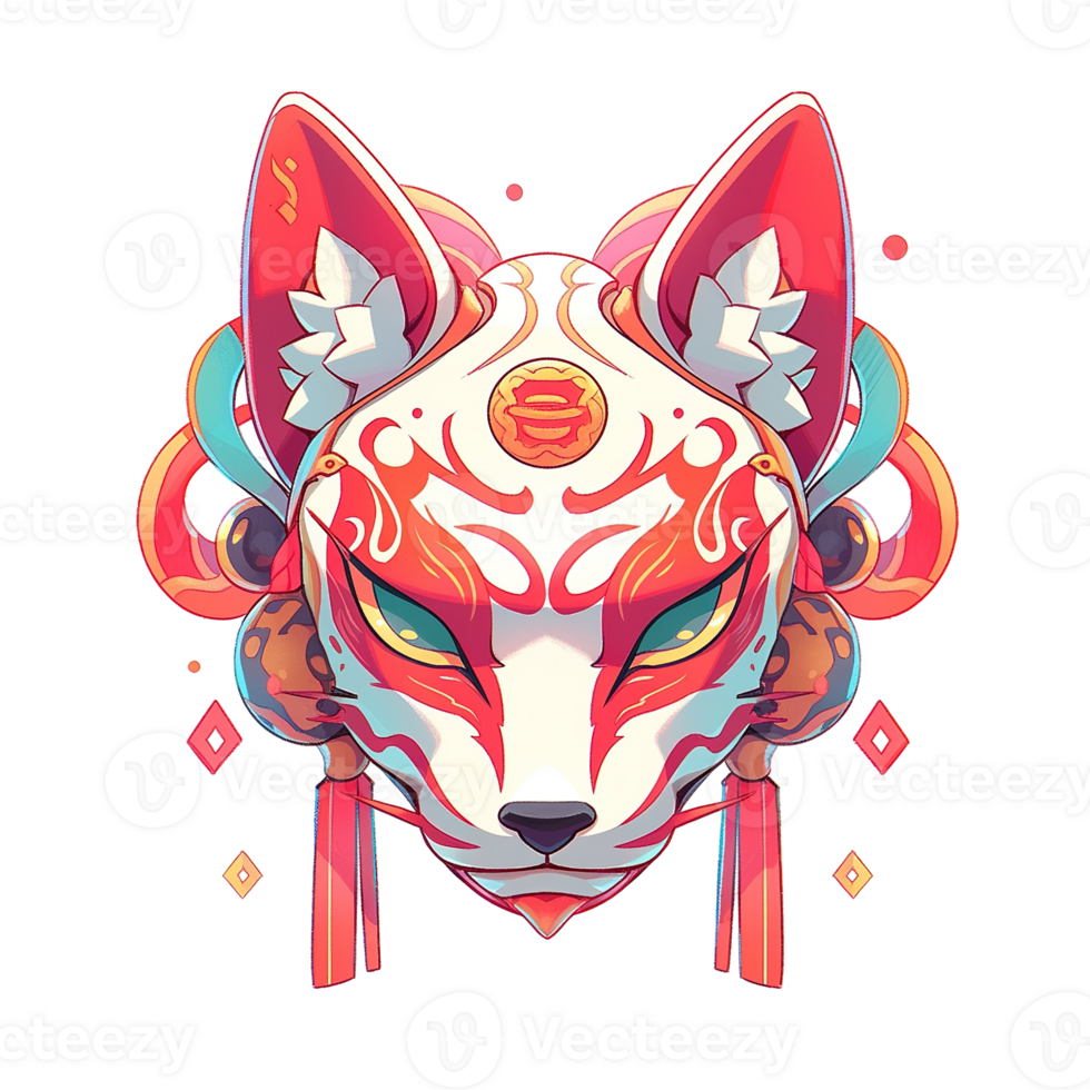 An abstract artistic illustration of a fox mask in vibrant colors png