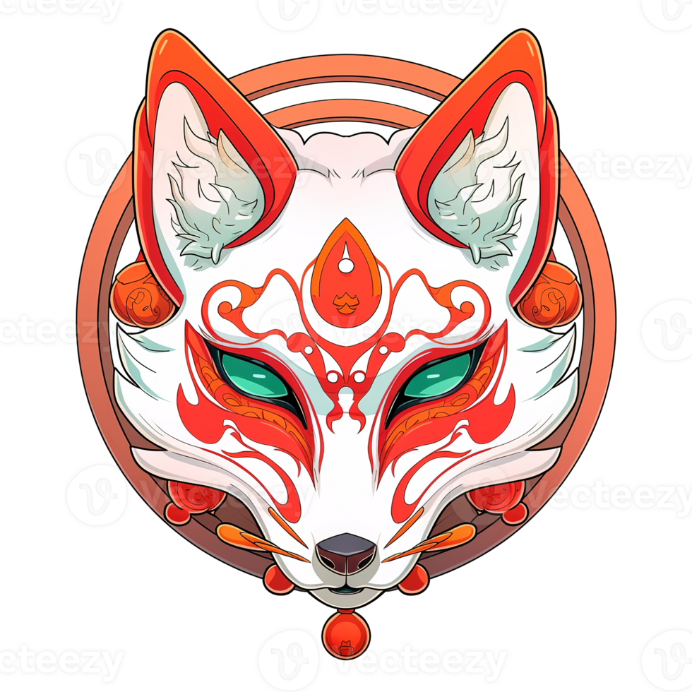 A stylized fox mask with intricate decorative patterns and colors png