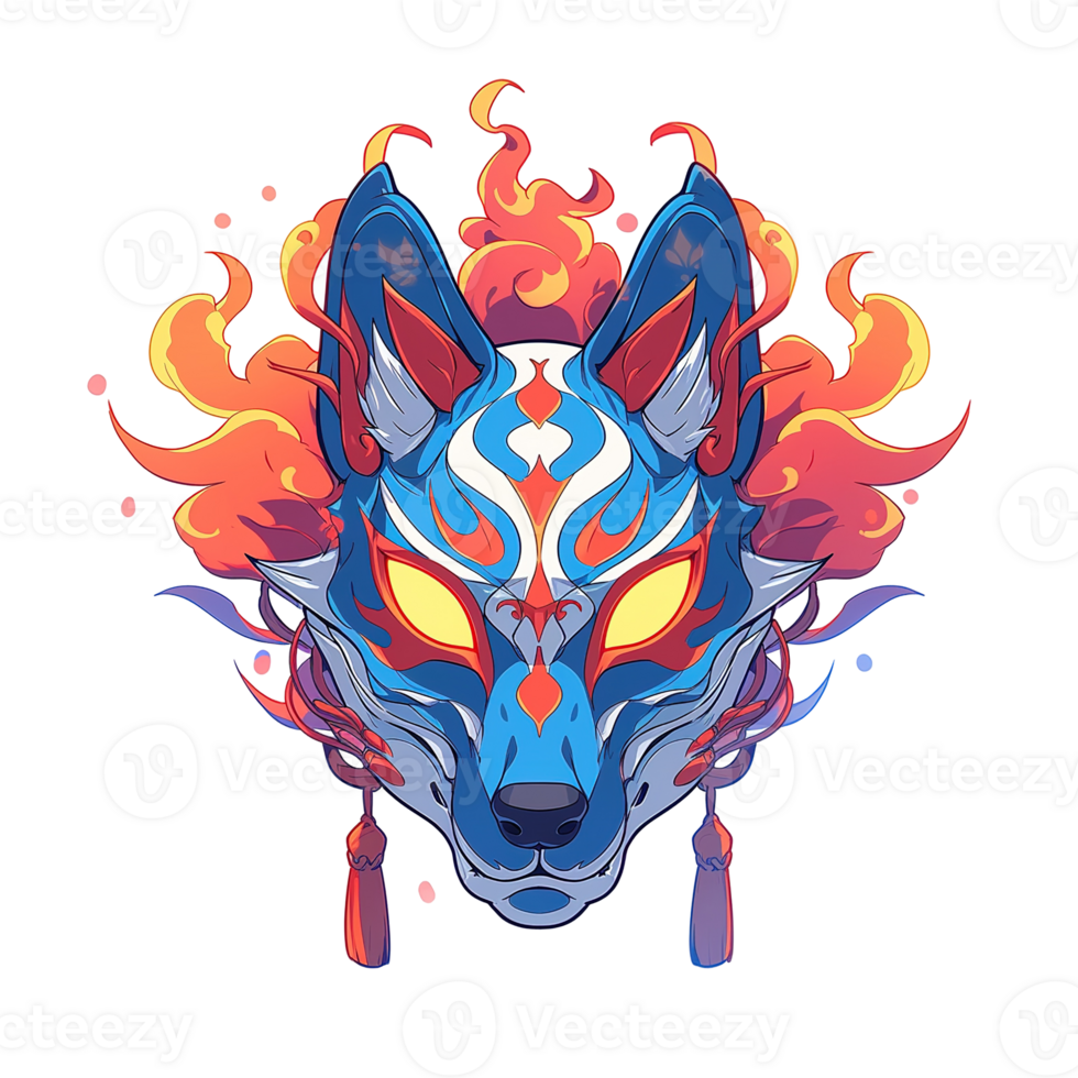 A stylized digital illustration of a detailed fox mask design png