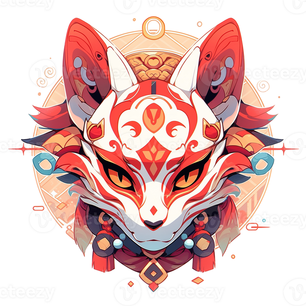 A detailed and stylized portrait of an elegant fox face png