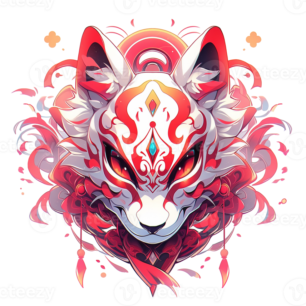 A stylized artistic illustration depicting a decorative animal mask of a fox png