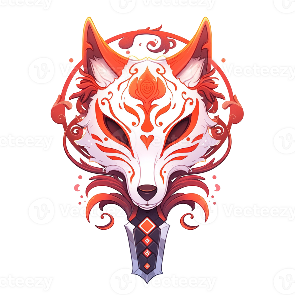 A detailed illustration of an ornate fox mask design png