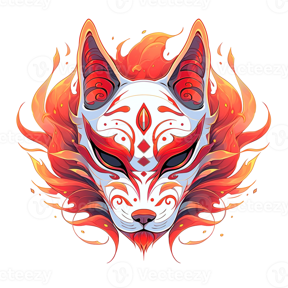 An artistic vibrant illustration of a stylized fox mask design png