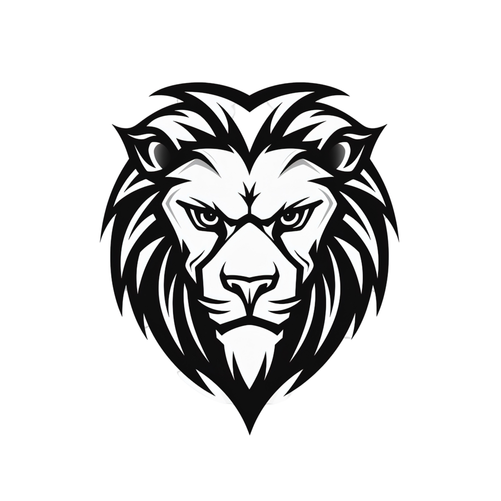 A detailed illustration of a regal lions face in grayscale png