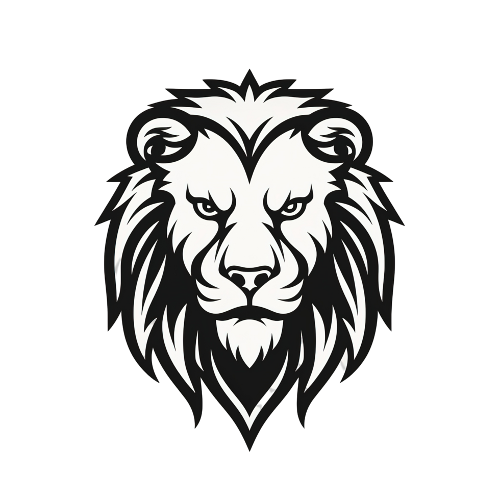 A black and white stylized illustration of a lions head png