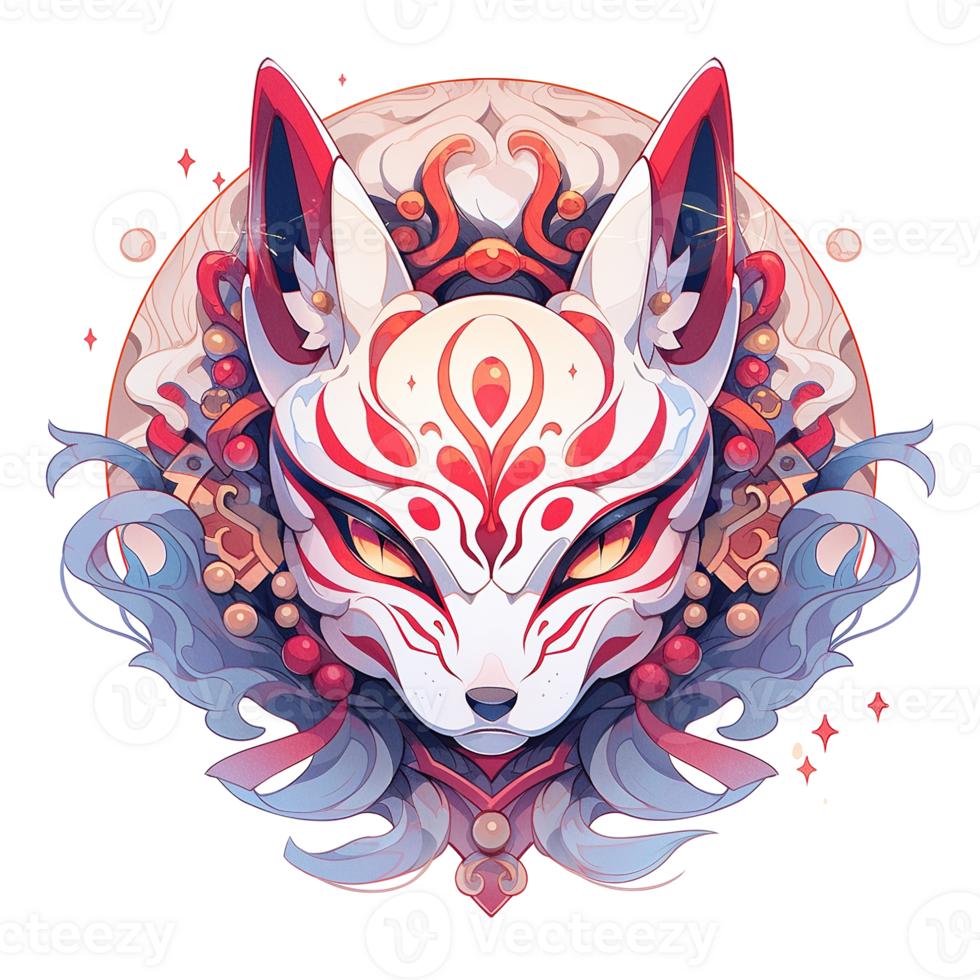 A stylized illustration of a fox adorned with ornamental decorations png