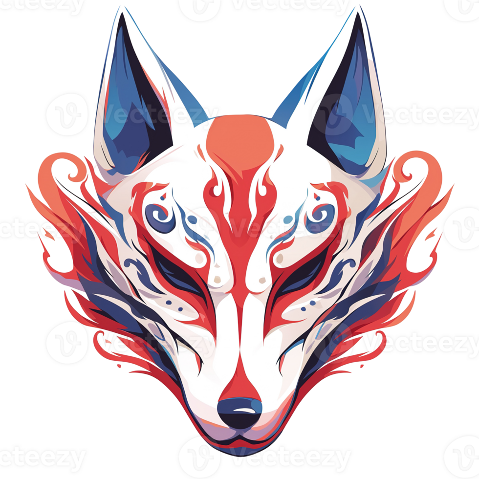 An artistic illustration depicting the face of a stylized fox design png