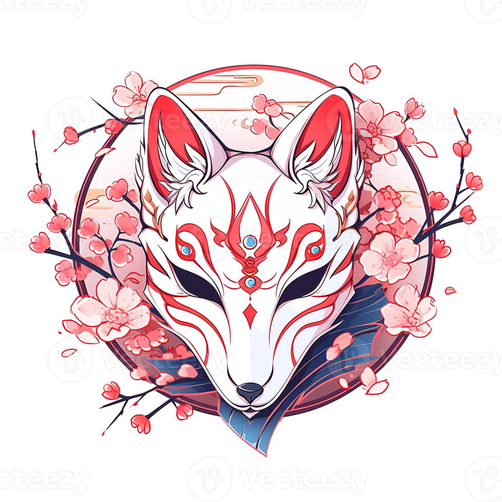 A stylized portrait shows a fox wearing a decorative mask and flowers png