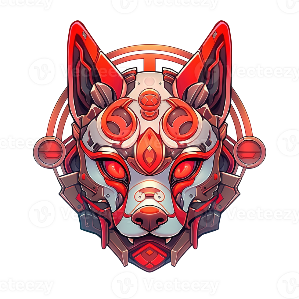 A stylized illustration featuring a red and white robotic fox png