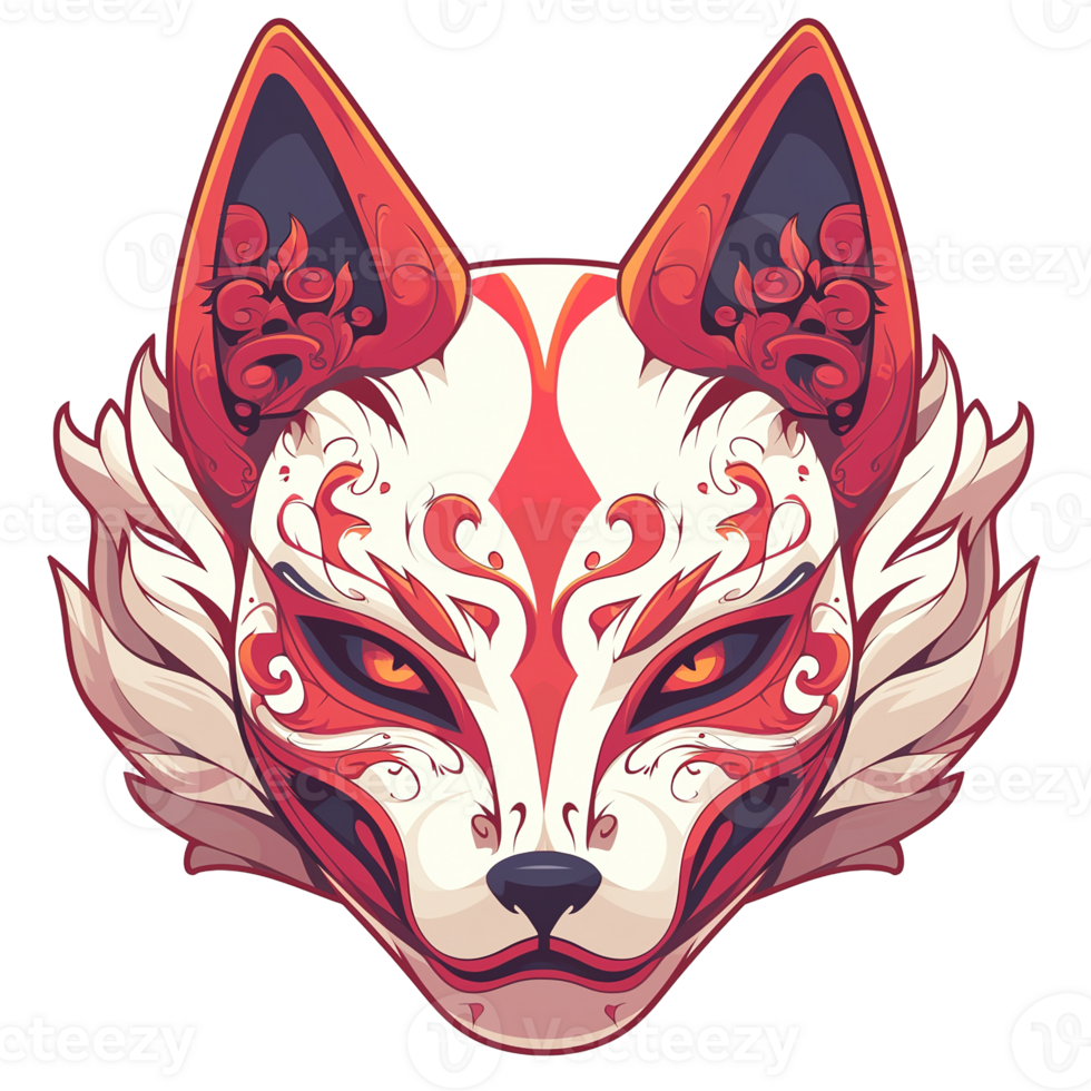 A detailed and artistic illustration of a fox face mask png