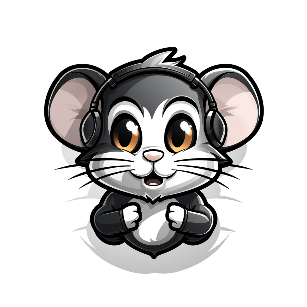 An adorable cartoon mouse wearing headphones appears ready to listen png
