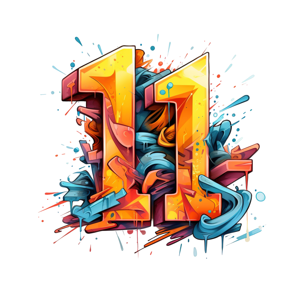 Colorful artistic graffiti design representing the number eleven png