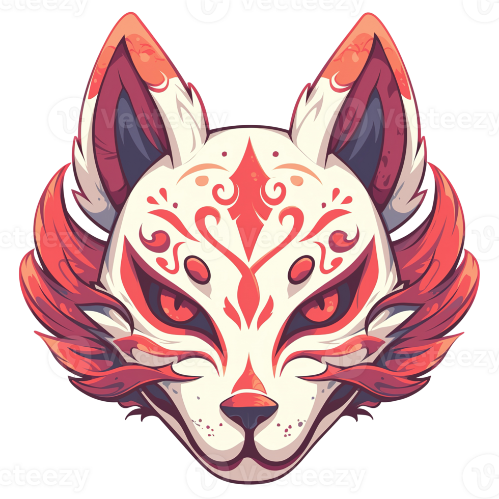 A stylized illustration depicting the face of a decorated fox png