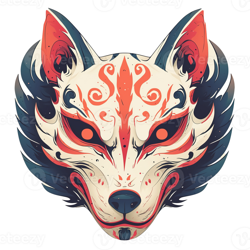 A detailed colorful stylized image featuring a fox mask png