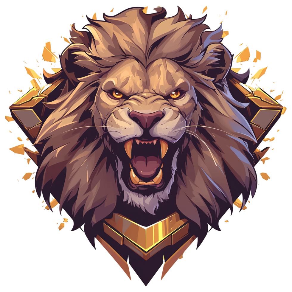 A fierce lion illustration with a detailed mane and open mouth png