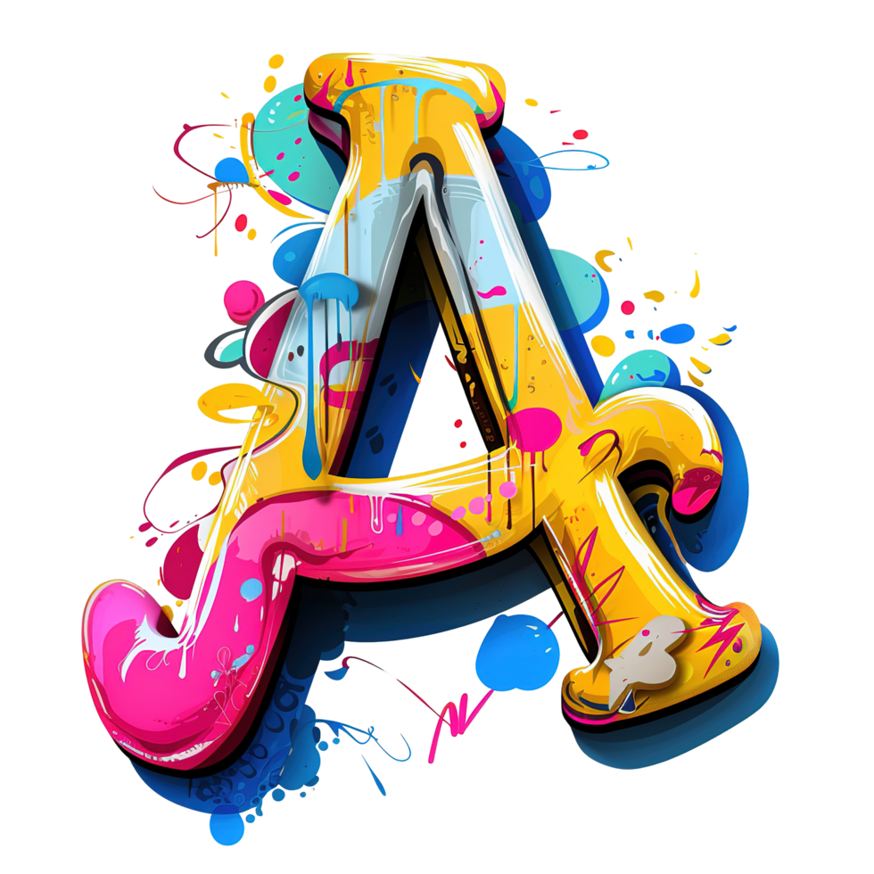 An artistic and colorful uppercase letter A with graffiti style png