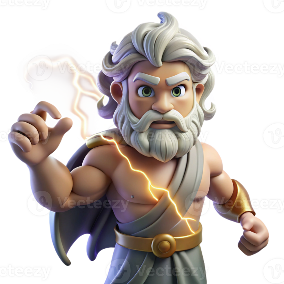 stunning creative A powerful Zeus, holding a thunderbolt, his beard crackling with electricity. Dramatic, stormy lighting. Classical Greek style premium png