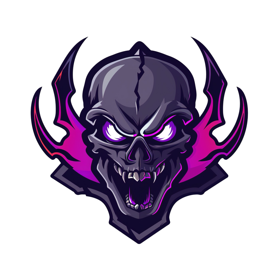 A fierce skull graphic with glowing eyes and decorative embellishments png