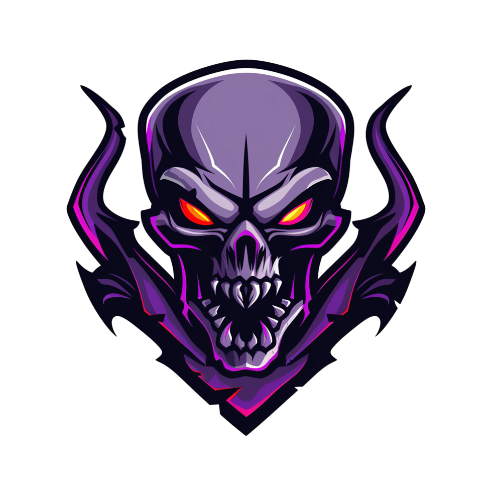 A menacing purple skull with sharp teeth and glowing eyes png