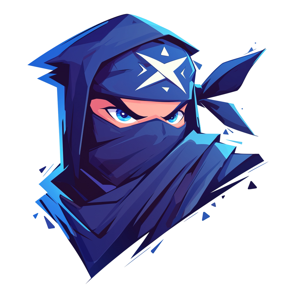 The illustration portrays a ninja character with piercing blue eyes png