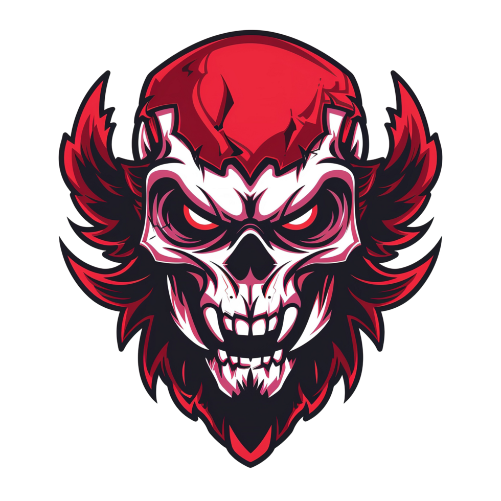 A stylized skull face with red eyes and ornate details png