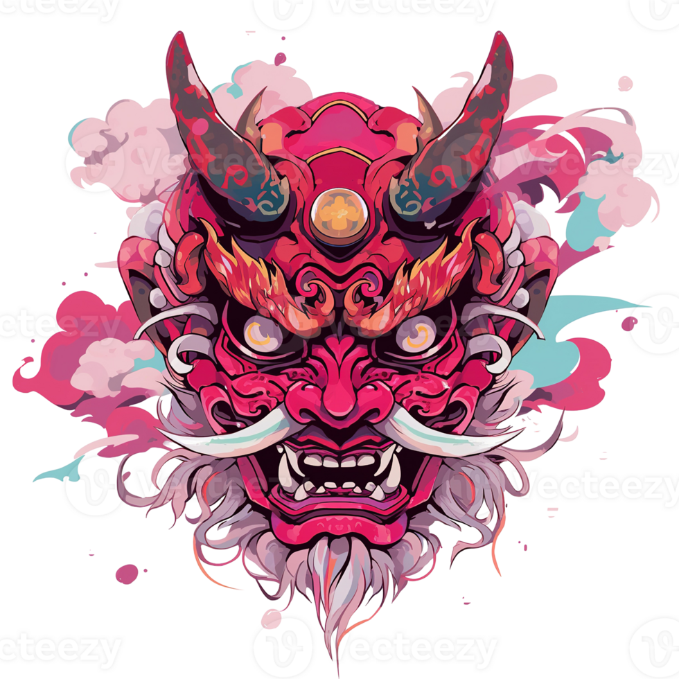 A detailed artistic depiction of a traditional demon mask png