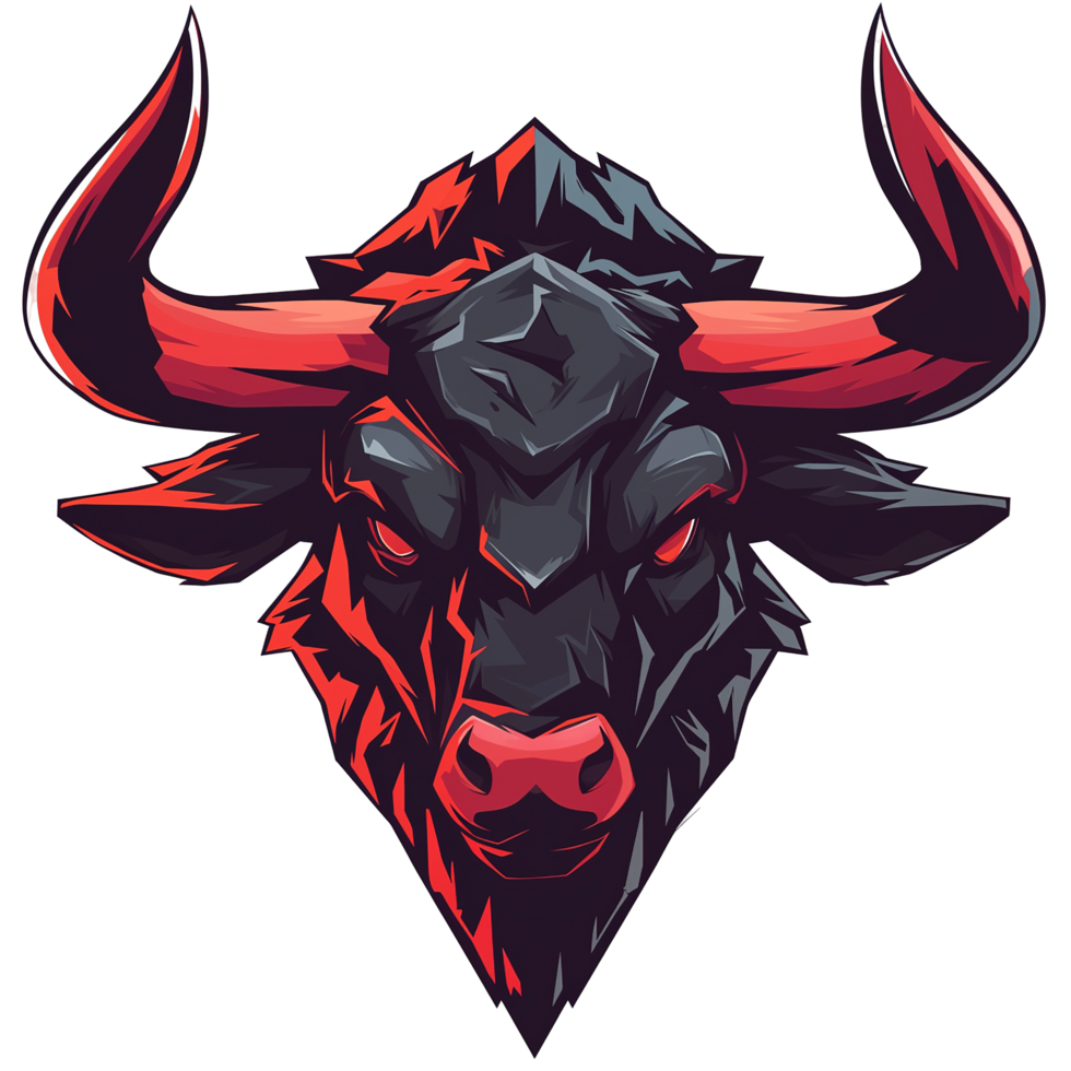 A stylized and bold depiction of an intimidating bull face png
