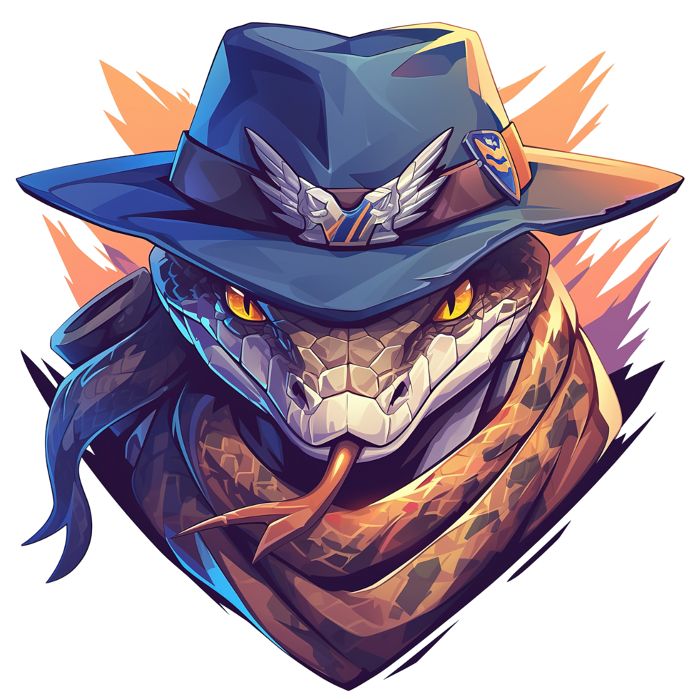 A stylized depiction of a snake wearing a hat png