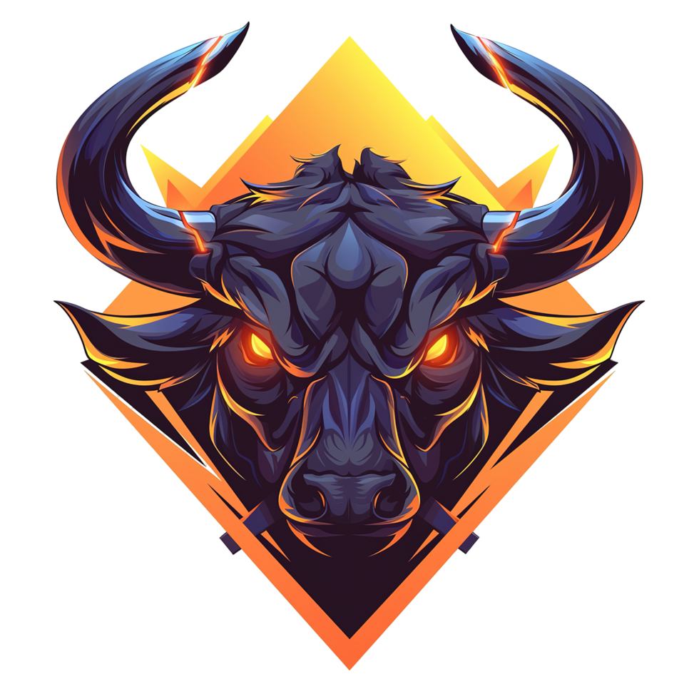 A digitally rendered illustration of a powerful charging bull face png